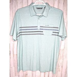 TRAVIS MATHEW Men's Chest Stripe Pocket Golf Polo‎ Shirt Size XL Green Blue